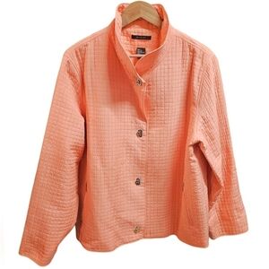 Mel & Lisa Silk Quilted Peach High Collar Jacket Size 16 Metal Twist Buttons